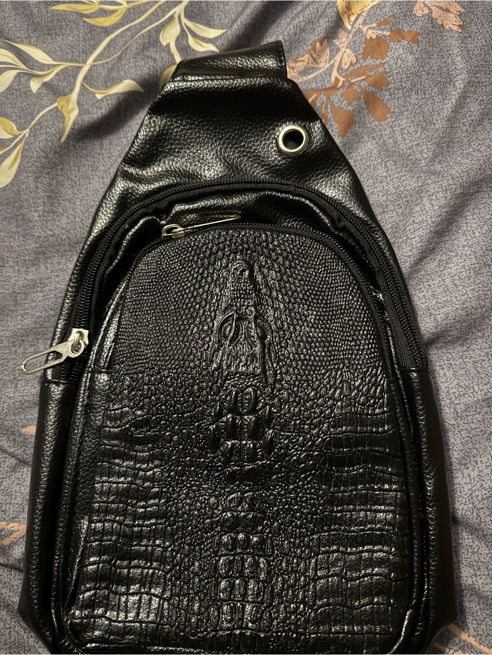 Men's Black Croc-Embossed Sling Backpack — Urban Crossbody